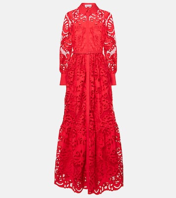 Abito lungo in pizzo di cotone | Self-Portrait