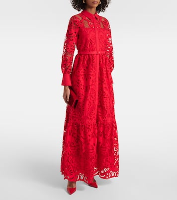 Abito lungo in pizzo di cotone | Self-Portrait