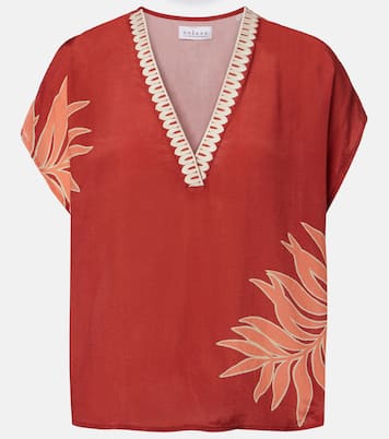 Naomi embroidered printed top | Velvet