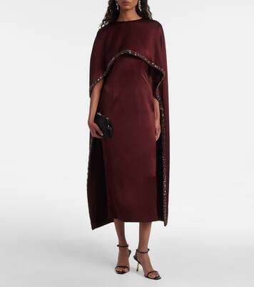 Embellished caped satin crêpe midi dress | Roland Mouret