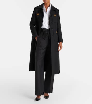 VGold belted wool and silk coat | Valentino