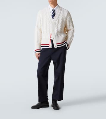 RWB Stripe cable-knit virgin wool cardigan | Thom Browne