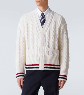 RWB Stripe cable-knit virgin wool cardigan | Thom Browne