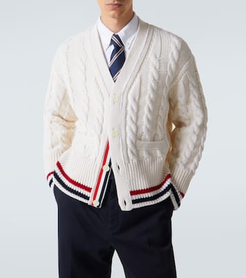 RWB Stripe cable-knit virgin wool cardigan | Thom Browne
