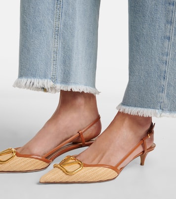 Pumps slingback VLogo in rafia con pelle | Valentino Garavani