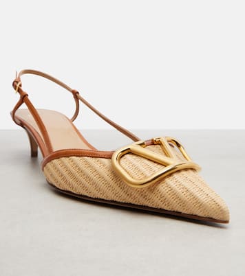 Pumps slingback VLogo in rafia con pelle | Valentino Garavani