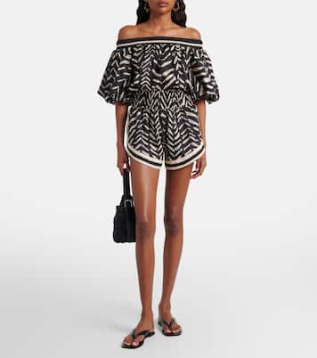 Printed off-shoulder cotton romper | Johanna Ortiz