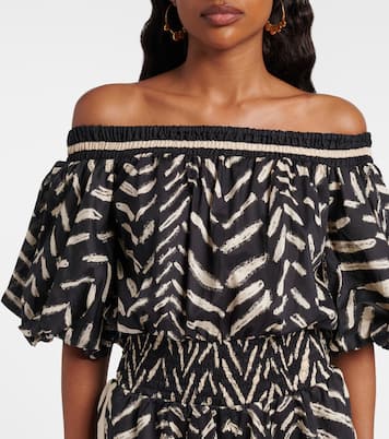 Printed off-shoulder cotton romper | Johanna Ortiz