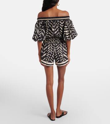 Printed off-shoulder cotton romper | Johanna Ortiz
