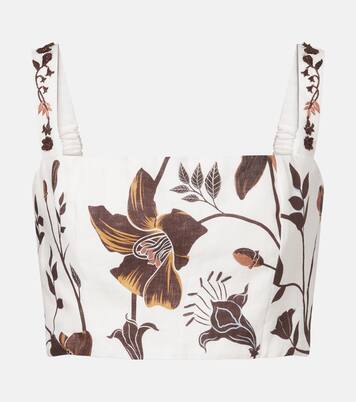Top court Cacao en lin à fleurs | Agua by Agua Bendita