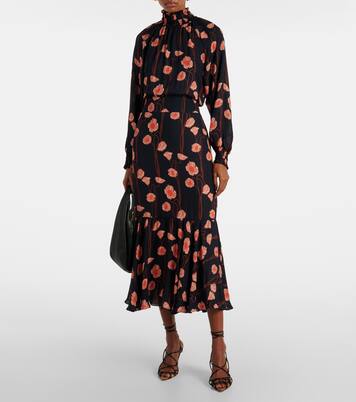 Robe midi en soie à fleurs | Johanna Ortiz