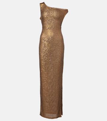 Robe longue asymétrique à sequins | Norma Kamali