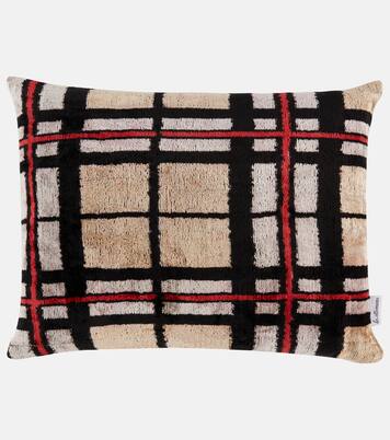 Checked silk velvet cushion | Les-Ottomans