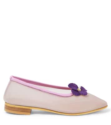 Floral-appliqué mesh ballet flats | PèPè