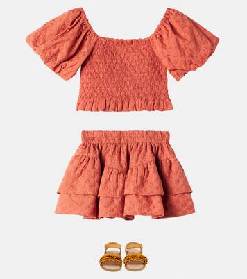 Trixie embroidered shirred cotton top | Rylee + Cru