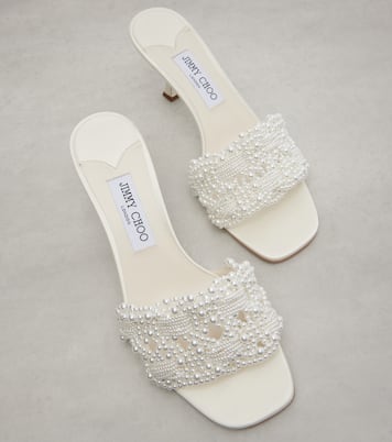 Mules Cary 70 aus Satin mit Zierperlen | Jimmy Choo
