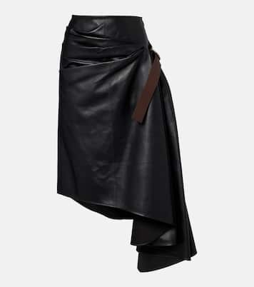 Asymmetric draped leather midi skirt | Loewe