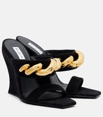 Sandali Wave Jewel 110 in suede con zeppa | Alaïa