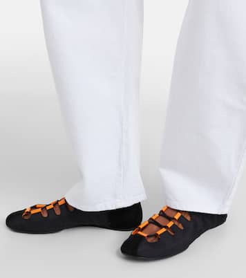 Suede-trimmed lace-up ballet flats | Alaïa