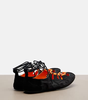 Suede-trimmed lace-up ballet flats | Alaïa