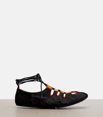 Suede-trimmed lace-up ballet flats | Alaïa
