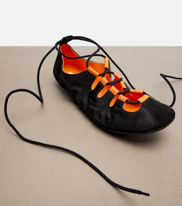 Suede-trimmed lace-up ballet flats | Alaïa