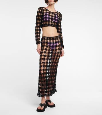 Jupe midi en maille ajourée de coton | Anna Kosturova