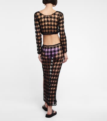 Jupe midi en maille ajourée de coton | Anna Kosturova