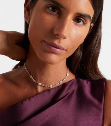 Choker Twin Heart en or blanc 18 ct, émail et diamants | Kamyen