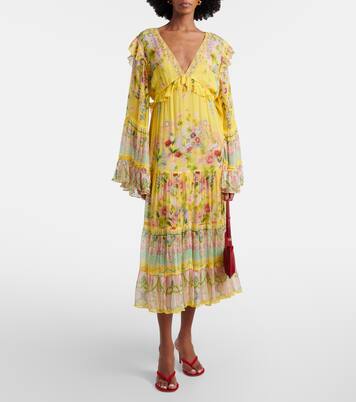 Printed ruffled silk chiffon midi dress | Camilla