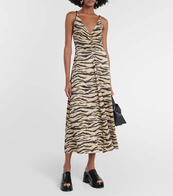 Robe midi imprimée en satin | Ganni