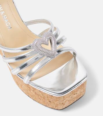 Double Heart metallic leather wedge sandals  | Mach & Mach