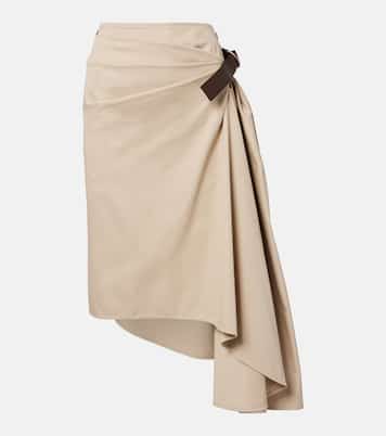 Leather-trimmed cotton and silk midi skirt | Loewe