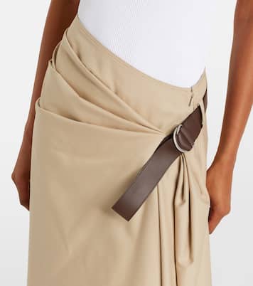 Leather-trimmed cotton and silk midi skirt | Loewe