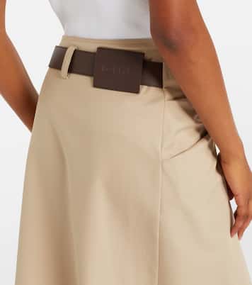 Leather-trimmed cotton and silk midi skirt | Loewe