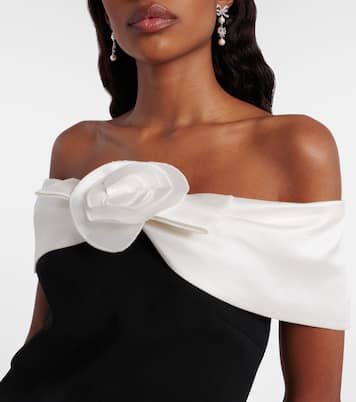 Floral-appliqué off-shoulder minidress | Self-Portrait