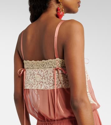 Maxikleid aus Seiden-Crêpe mit Spitze | Saint Laurent