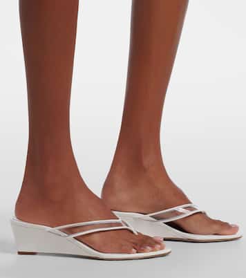 Clea leather-trimmed wedge thong sandals | Veronica Beard