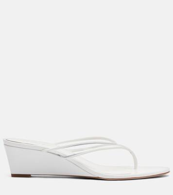 Clea leather-trimmed wedge thong sandals | Veronica Beard