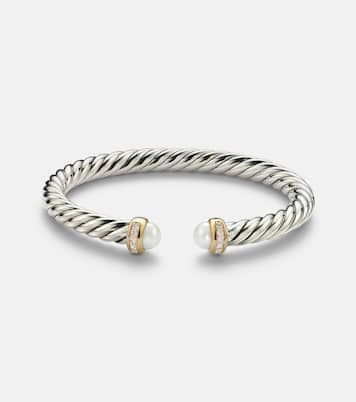 Cable Flex® sterling silver and 14kt gold cuff bracelet with diamonds and pearls | David Yurman