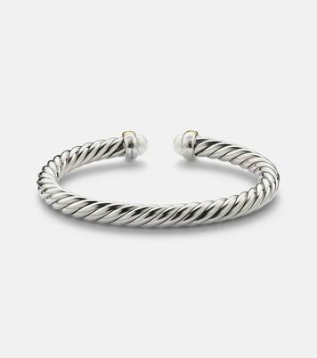 Cable Flex® sterling silver and 14kt gold cuff bracelet with diamonds and pearls | David Yurman