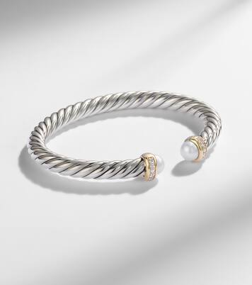 Cable Flex® sterling silver and 14kt gold cuff bracelet with diamonds and pearls | David Yurman
