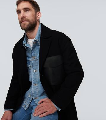 Leather-trimmed wool overcoat | Valentino