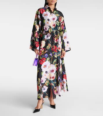Robe chemise en satin de soie à fleurs | Dolce&Gabbana