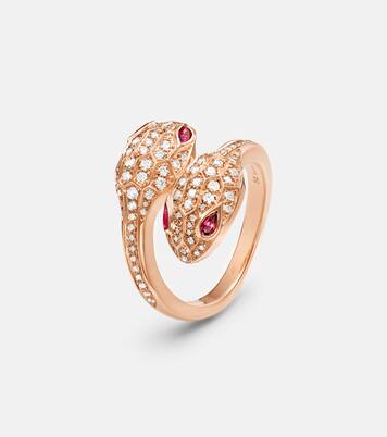 Serpenti Seduttori 18kt rose gold ring with diamonds and rubellites | Bvlgari