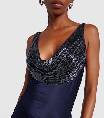 Verziertes Maxikleid aus Satin | Rabanne