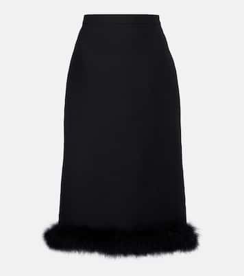 Crepe Couture feather-trimmed midi skirt | Valentino