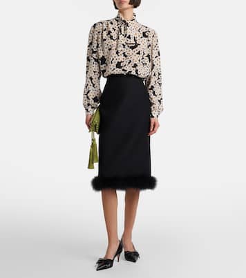 Crepe Couture feather-trimmed midi skirt | Valentino