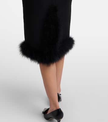 Crepe Couture feather-trimmed midi skirt | Valentino