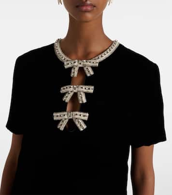 Embellished feather-trimmed velvet minidress | Valentino